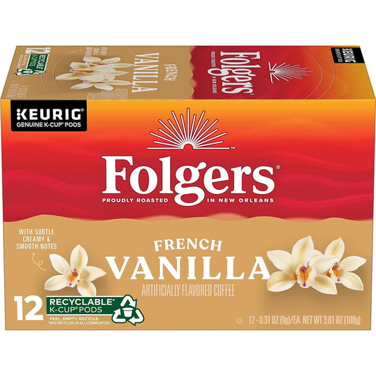 Folgers Keurig k-cup, French Vanilla Flavored Medium Roast, 12 pods/box