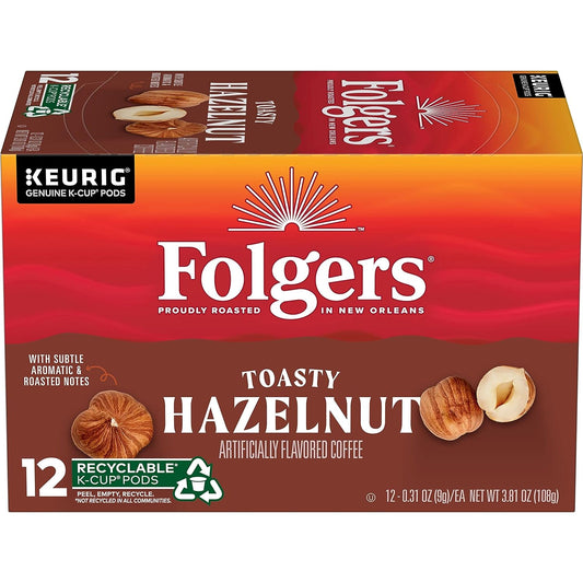 Folgers Keurig k-cup, Toasty Hazelnut Flavored Medium Roast, 12 pods/box