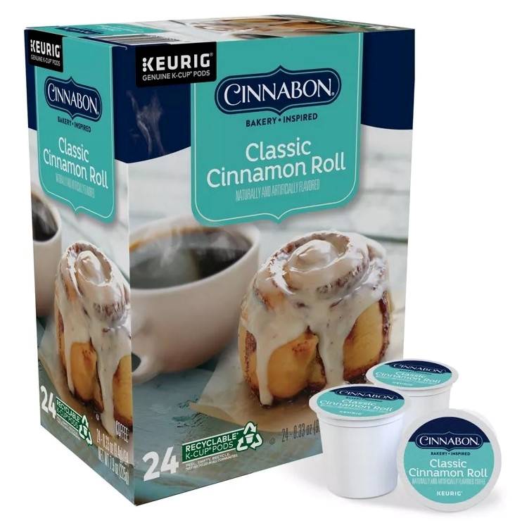 Cinnabon Keurig Kcup, Classic Cinnamon Roll Flavored Light Roast, 24