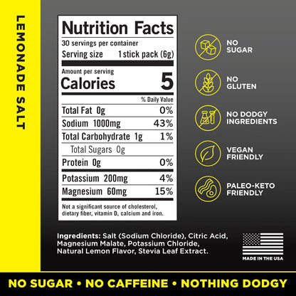 LMNT Lemonade Salt Zero Sugar Electrolytes, 30 sticks/box