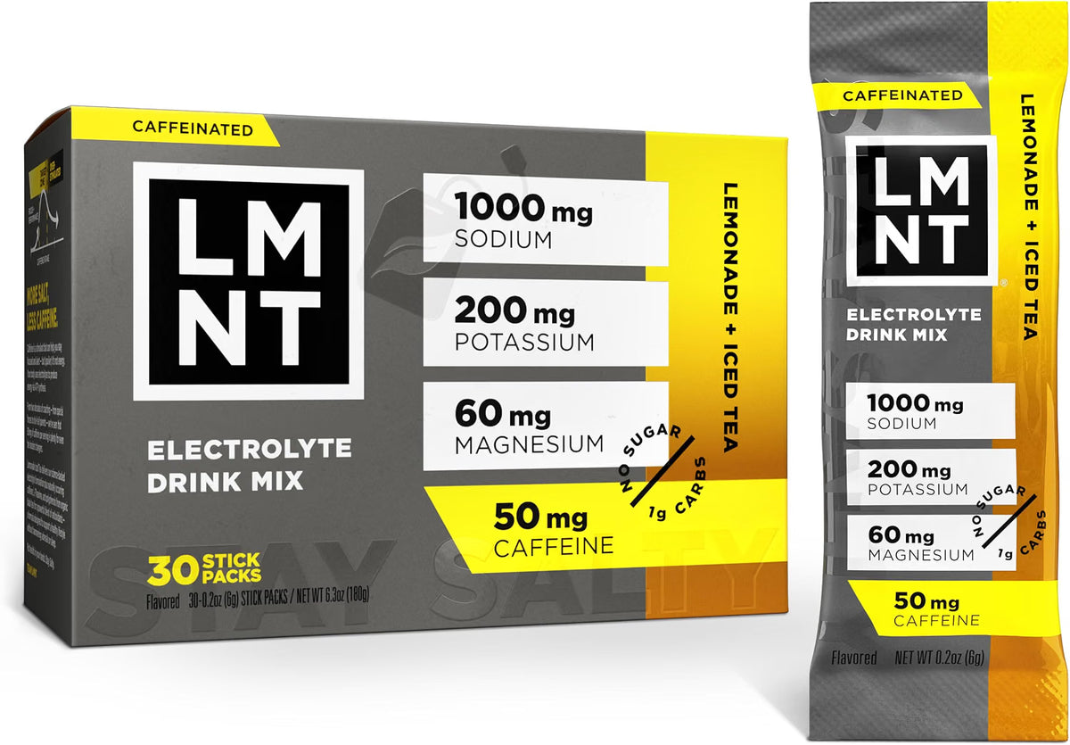 LMNT Lemonade + Iced Tea Zero Sugar Electrolytes, 30 sticks/box