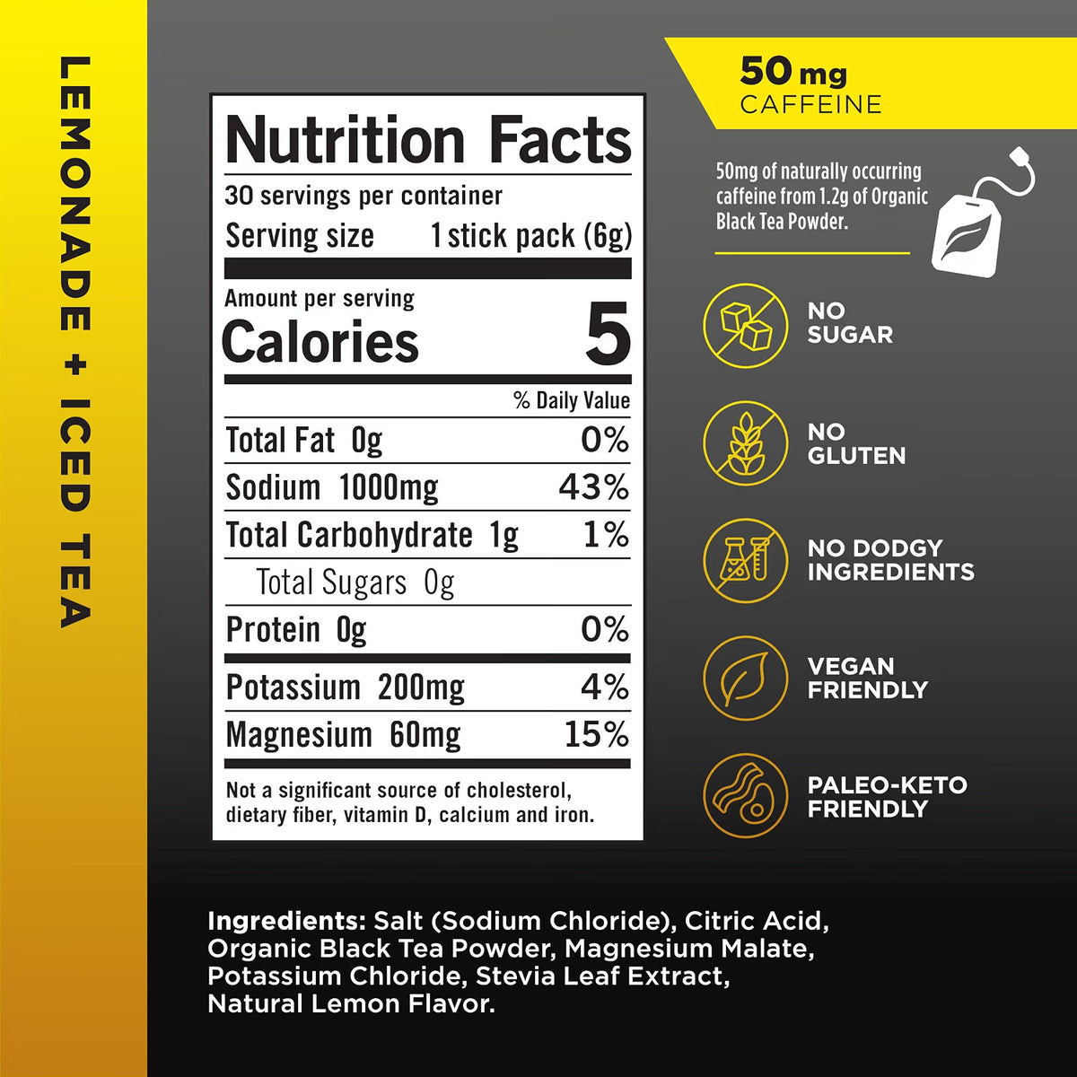 LMNT Lemonade + Iced Tea Zero Sugar Electrolytes, 30 sticks/box