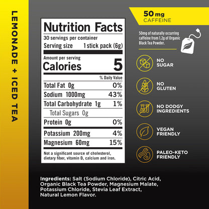LMNT Lemonade + Iced Tea Zero Sugar Electrolytes, 30 sticks/box