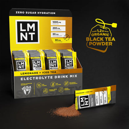 LMNT Lemonade + Iced Tea Zero Sugar Electrolytes, 30 sticks/box