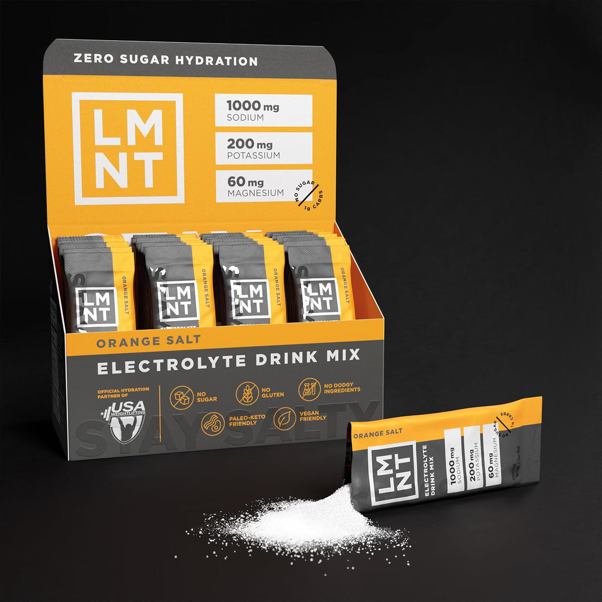 LMNT Orange Salt Zero Sugar Electrolytes, 30 sticks/box