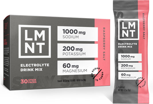 LMNT Raspberry Salt Zero Sugar Electrolytes, 30 sticks/box