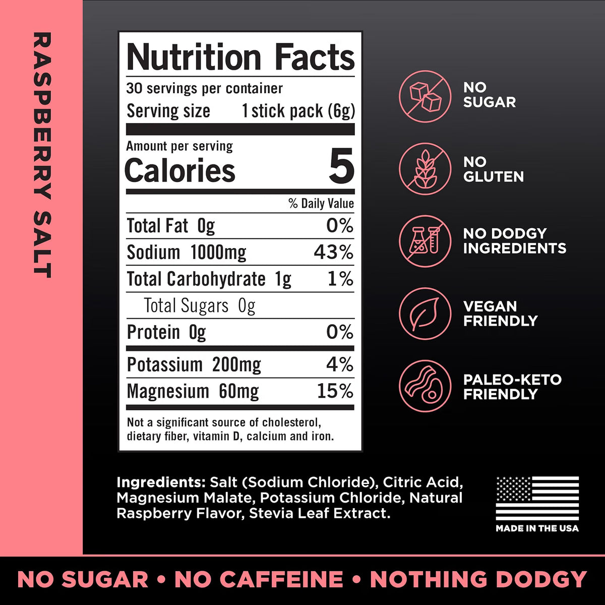 LMNT Raspberry Salt Zero Sugar Electrolytes, 30 sticks/box