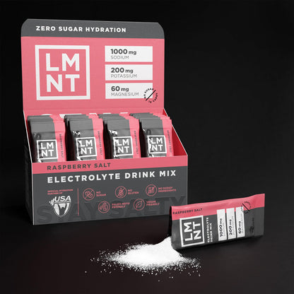 LMNT Raspberry Salt Zero Sugar Electrolytes, 30 sticks/box