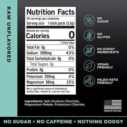 LMNT Raw Unflavored Salt Zero Sugar Electrolytes, 30 sticks/box