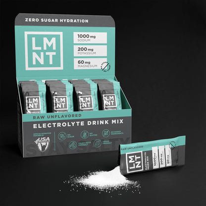 LMNT Raw Unflavored Salt Zero Sugar Electrolytes, 30 sticks/box