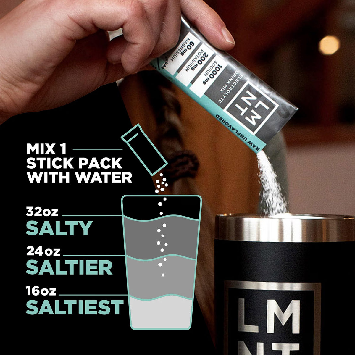 LMNT Raw Unflavored Salt Zero Sugar Electrolytes, 30 sticks/box