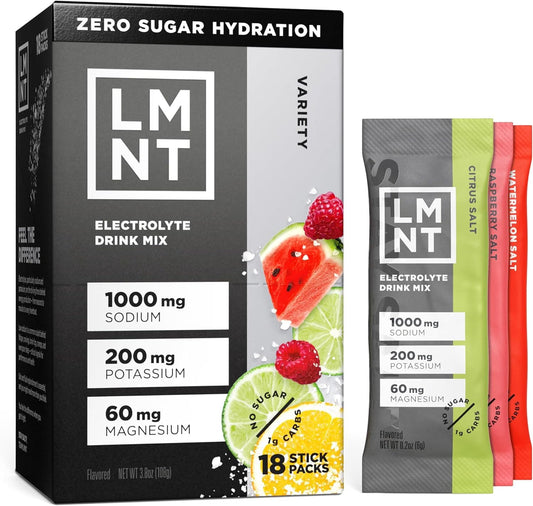 LMNT Zero Sugar Electrolytes Variety Pack, 18 sticks/box